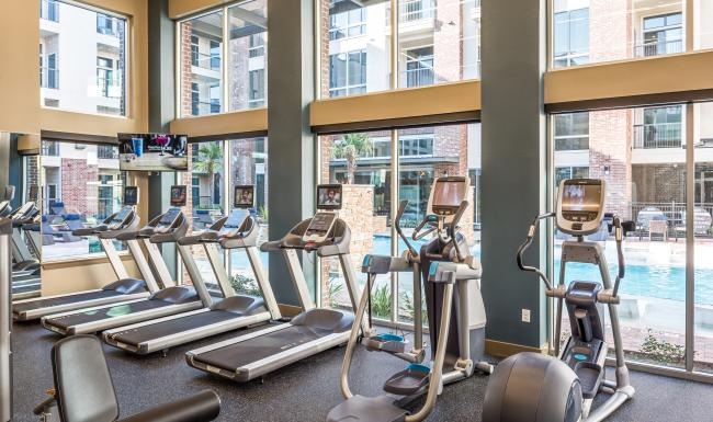 a gym with exercise equipment